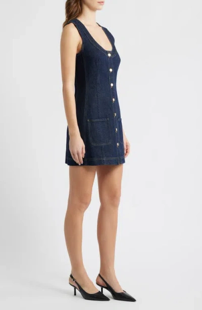Frame Paneled Recycled Denim Mini Dress In Blue