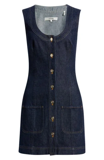 Frame Paneled Recycled Denim Mini Dress In Blue