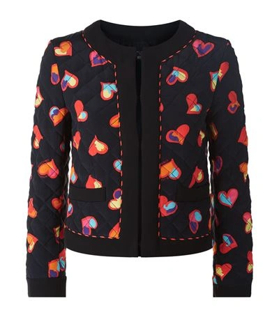 Boutique Moschino Woman Quilted Printed Silk Crepe De Chine Bomber Jacket Black