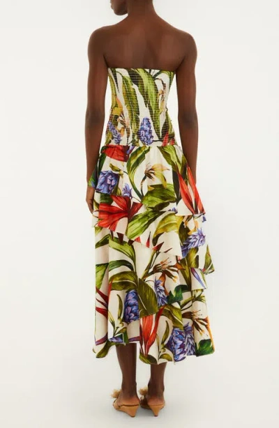 Farm Rio Florart Strapless High Low Cotton Dress In Multi
