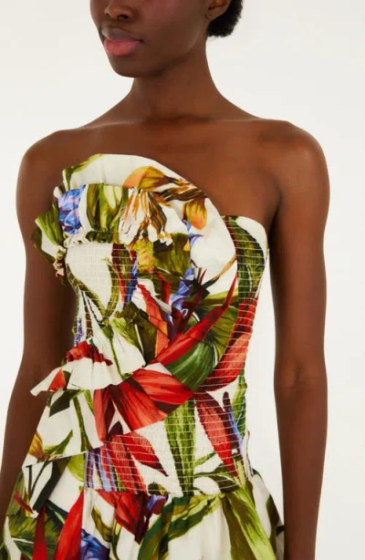 Farm Rio Florart Strapless High Low Cotton Dress In Multi