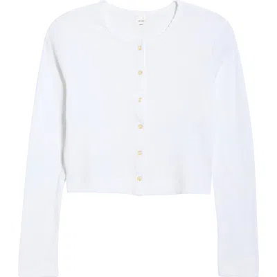 Leset Nando Button-up Crewneck Cardigan In White