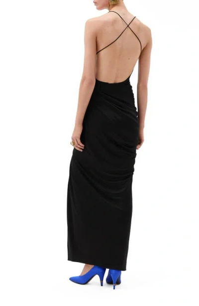 Versace Draped Viscose Liquid Jersey Gown In Black