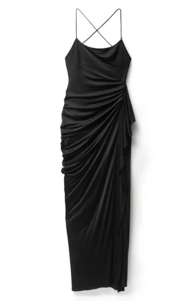 Versace Draped Viscose Liquid Jersey Gown In Black