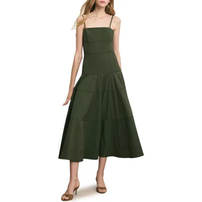 Veronica Beard Ilona Topstitch Detail Cotton Blend Dress In Green