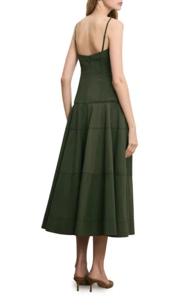 Veronica Beard Ilona Topstitch Detail Cotton Blend Dress In Green