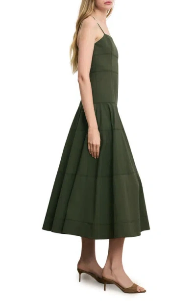 Veronica Beard Ilona Topstitch Detail Cotton Blend Dress In Green