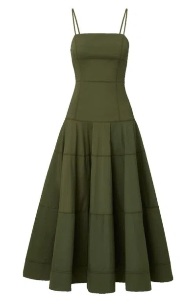 Veronica Beard Ilona Topstitch Detail Cotton Blend Dress In Green