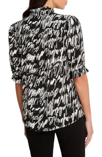 Nic + Zoe Nic+zoe Cursive Print Chiffon Top In Multi