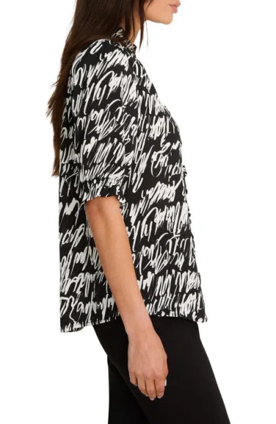 Nic + Zoe Nic+zoe Cursive Print Chiffon Top In Multi