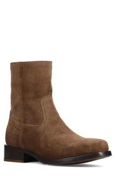 Frye Campus Suede Plain Toe Zip Boot In Brown