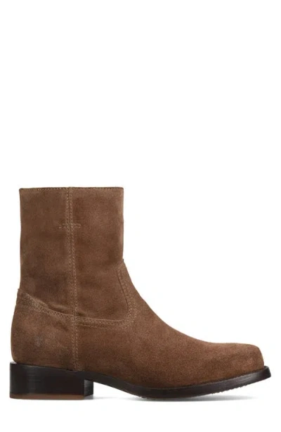 Frye Campus Suede Plain Toe Zip Boot In Brown