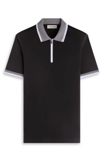 Bugatchi Quarter Zip Polo In Black