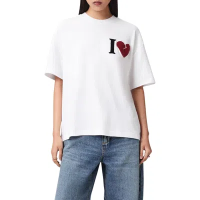 Allsaints Womens Optic White Heart Etta Heart-embroidered Cotton T-shirt Xs In White