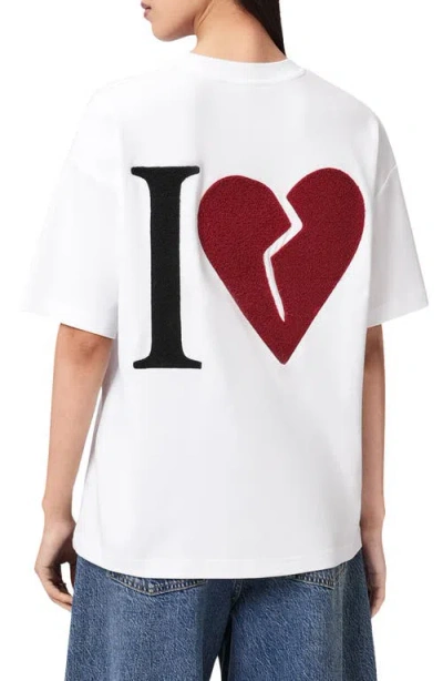 Allsaints Womens Optic White Heart Etta Heart-embroidered Cotton T-shirt Xs In White