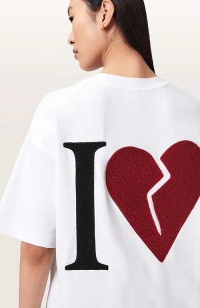 Allsaints Womens Optic White Heart Etta Heart-embroidered Cotton T-shirt Xs In White