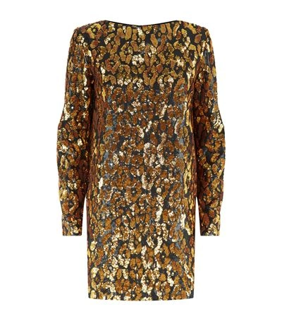 Balmain Contrast Leopard Print Dress In Gold