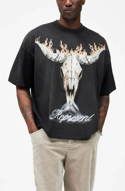 Represent Mens Stained Black British Cowboys Graphic-print Cotton-blend T-shirt In Black