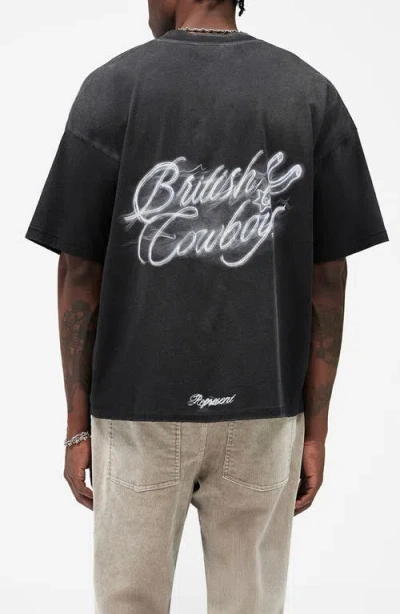 Represent Mens Stained Black British Cowboys Graphic-print Cotton-blend T-shirt In Black