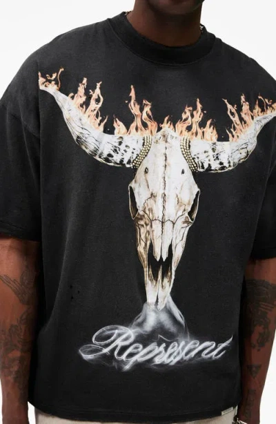 Represent Mens Stained Black British Cowboys Graphic-print Cotton-blend T-shirt In Black