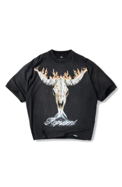 Represent Mens Stained Black British Cowboys Graphic-print Cotton-blend T-shirt In Black