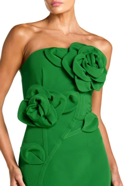 Mac Duggal Crepe Strapless Midi Dress With 3d Flower Detail In Green