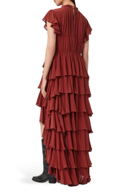 Allsaints Shaela Tiered Ruffle High-low Dress In Brown