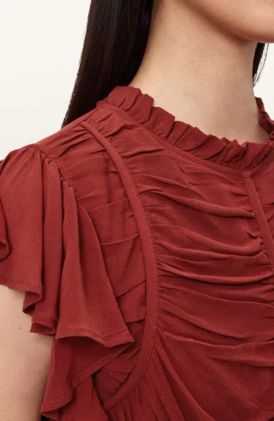 Allsaints Shaela Tiered Ruffle High-low Dress In Brown