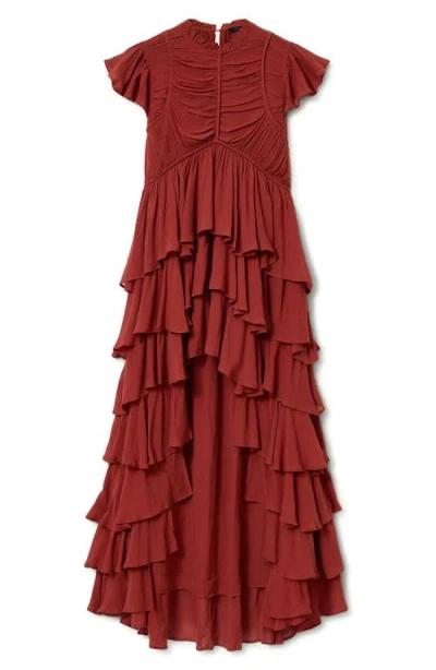 Allsaints Shaela Tiered Ruffle High-low Dress In Brown
