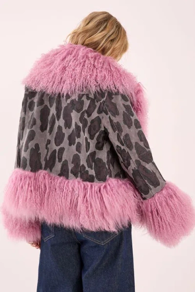 Nasty Gal Printed Shearling Leather Jacket In Multi