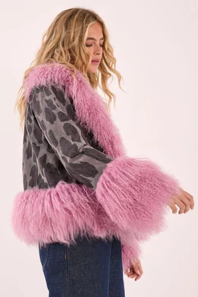 Nasty Gal Printed Shearling Leather Jacket In Multi