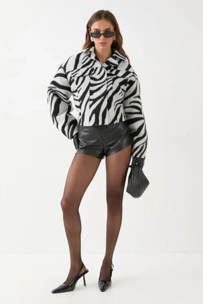 Misspap Zebra Cropped Collared Jacket In Multi