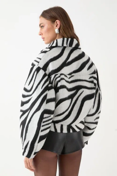 Misspap Zebra Cropped Collared Jacket In Multi