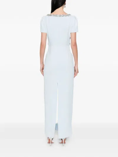 Self-portrait Bow-detailed Crystal-embellished Crepe Maxi Dress In Blue