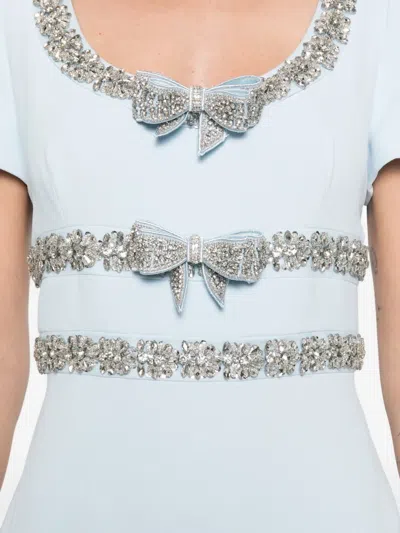 Self-portrait Bow-detailed Crystal-embellished Crepe Maxi Dress In Blue