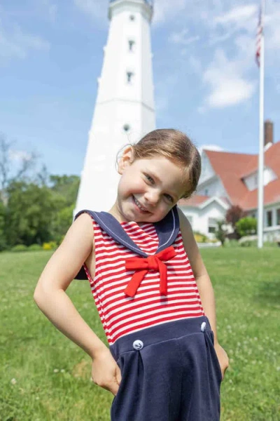 Florence Eiseman Stripe Knit Shorts Romper With Sailor Collar In Multi