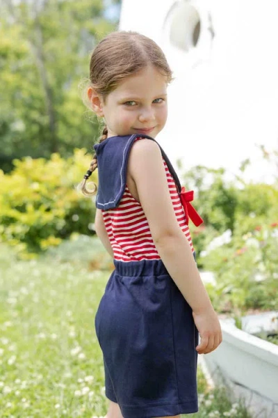 Florence Eiseman Stripe Knit Shorts Romper With Sailor Collar In Multi