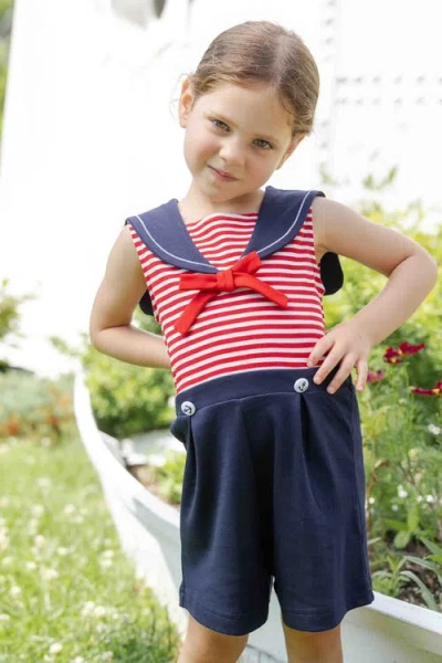 Florence Eiseman Stripe Knit Shorts Romper With Sailor Collar In Multi