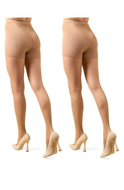 Memoi 2-pack Control Top Tights In Multi