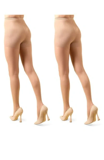 Memoi 2-pack Control Top Tights In Brown