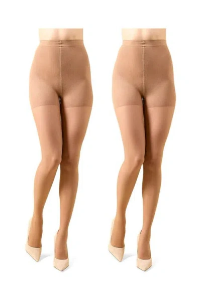 Memoi 2-pack Control Top Tights In Multi