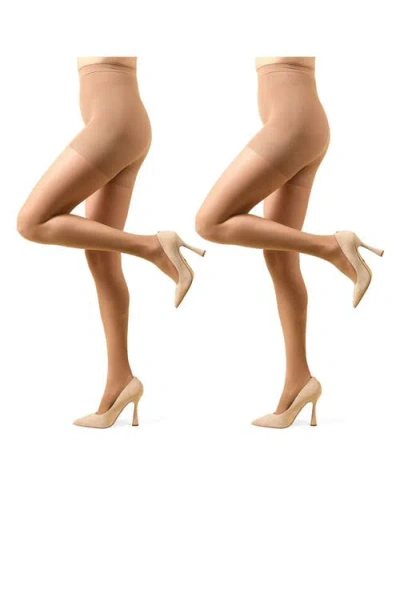 Memoi 2-pack Control Top Tights In Multi