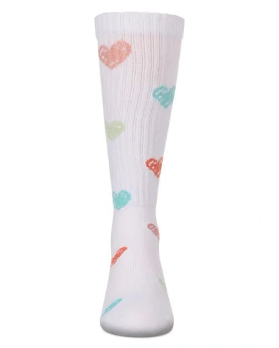 Memoi Ribbed Multi Graffiti Hearts Knee Sock In Multi