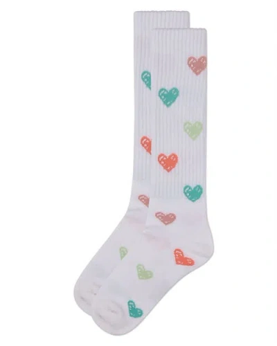 Memoi Ribbed Multi Graffiti Hearts Knee Sock In Multi
