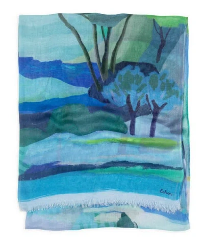 Echo Painterly Landscape Wrap In Blue