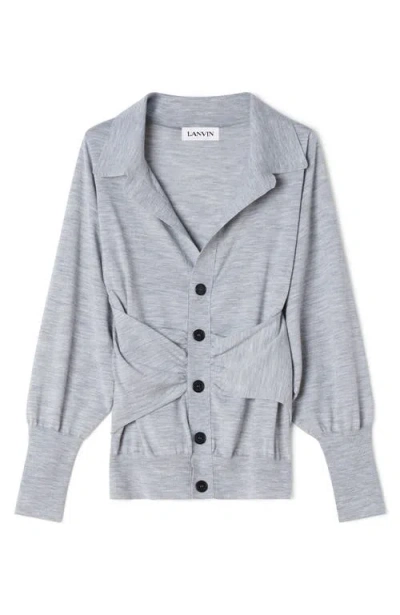 Lanvin Black Draped Wool Cardigan In Gray