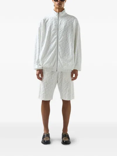 Gcds Terry Monogram Zip-up Jacket In White