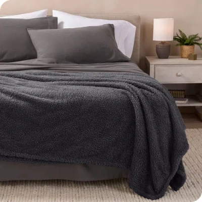 Bare Home Solid Faux Shearling Blanket In Black