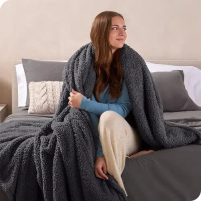 Bare Home Solid Faux Shearling Blanket In Black