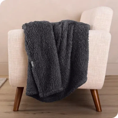 Bare Home Solid Faux Shearling Blanket In Black